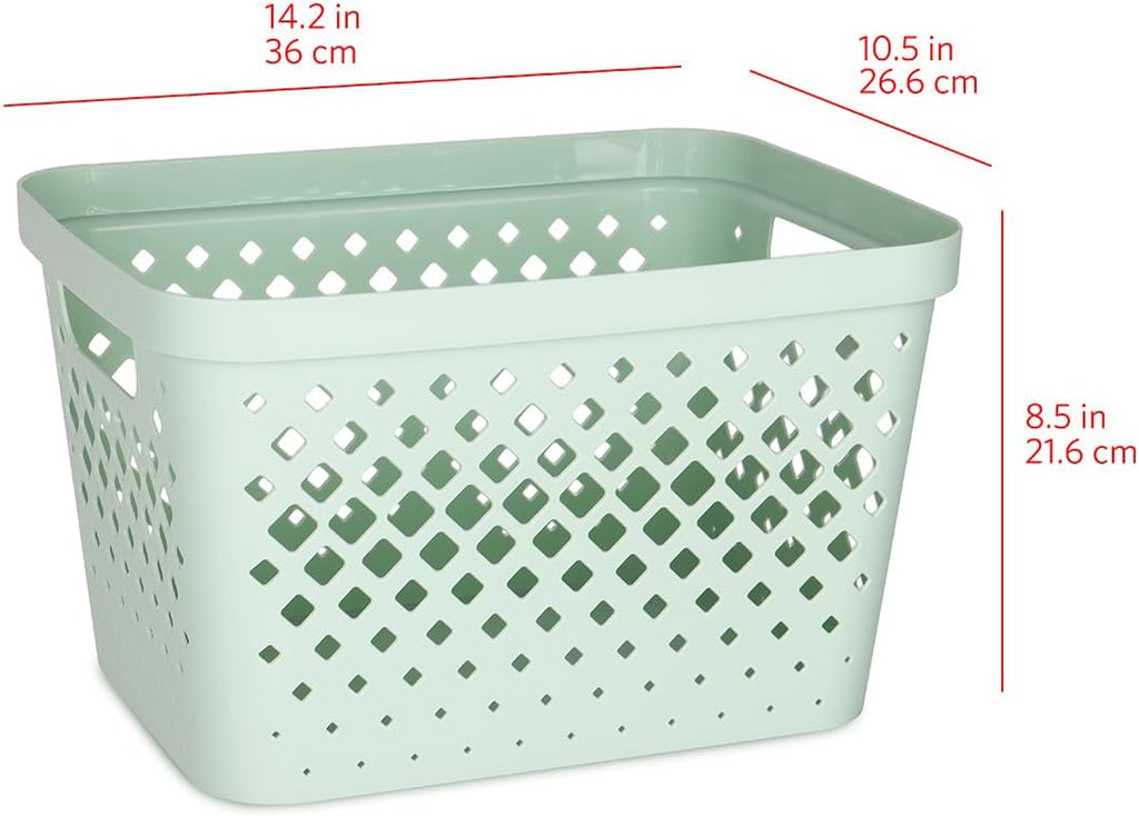 Plastic Storage Basket Set, Value Pack of 6 | Open Storage Bins for Shelves, Bathroom, Pantry, Closet | Nesting Organizer Boxes with Handles, 4 Gallon, Sage