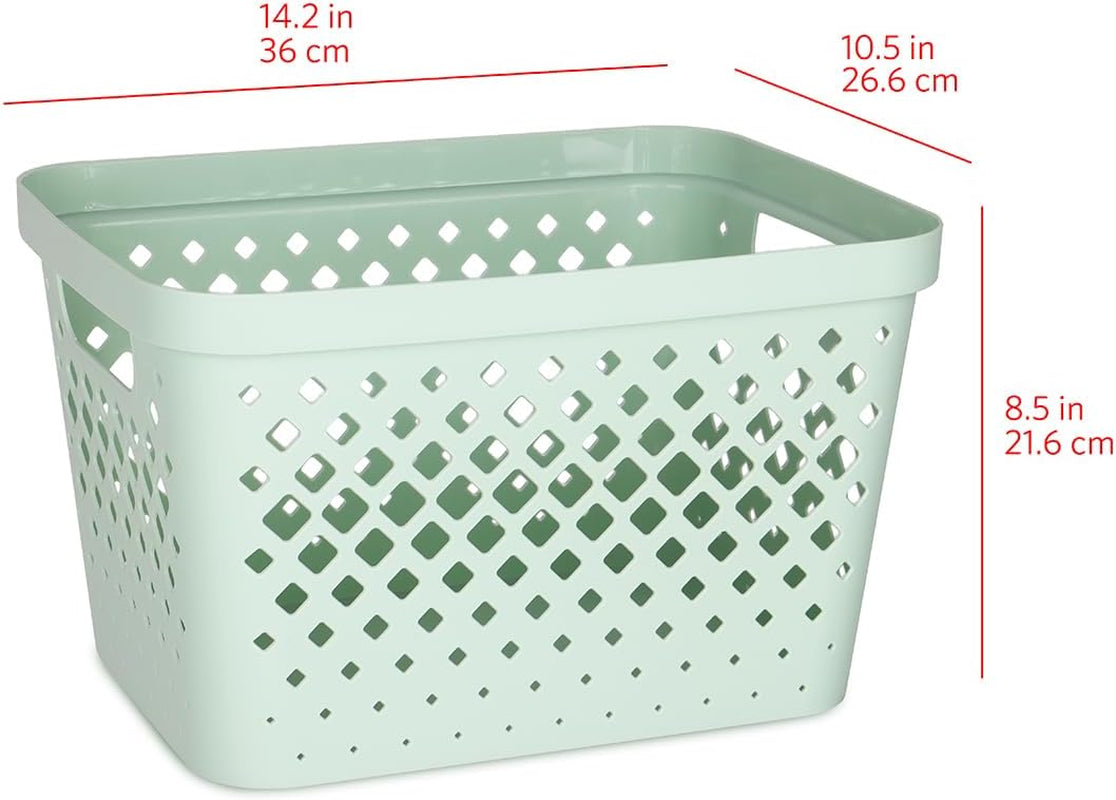 Plastic Storage Basket Set, Value Pack of 6 | Open Storage Bins for Shelves, Bathroom, Pantry, Closet | Nesting Organizer Boxes with Handles, 4 Gallon, Sage