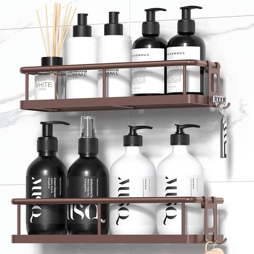 Shower Caddy Adhesive, Rustproof Shower Organizer, Large Capacity Shower Shelves for inside Shower, No Drilling Bathroom Organizers and Storage for Home Decor （2 Pack Bronze）