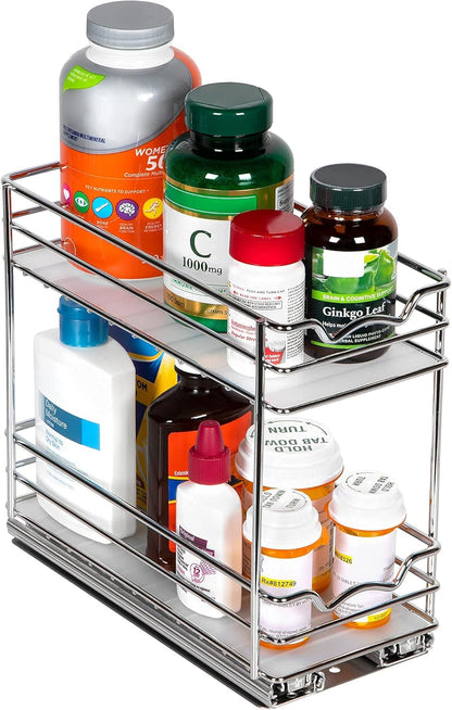 Pull Out Cabinet Organizer for Spices, Cans - Heavy Duty with Lifetime Limited Warranty- Pull Out Spice Rack- Cabinet Pull Out Shelf for Cans,Dishes, Etc, 4-1/2"W X 10-3/8"D X 8-7/8H, Chrome