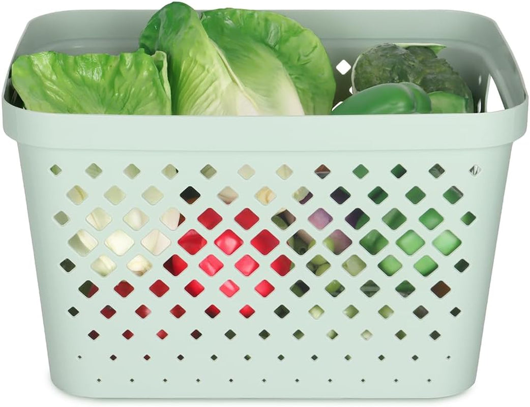 Plastic Storage Basket Set, Value Pack of 6 | Open Storage Bins for Shelves, Bathroom, Pantry, Closet | Nesting Organizer Boxes with Handles, 4 Gallon, Sage