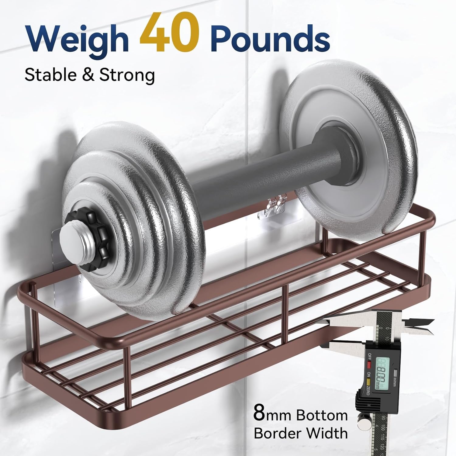 Shower Caddy Adhesive, Rustproof Shower Organizer, Large Capacity Shower Shelves for inside Shower, No Drilling Bathroom Organizers and Storage for Home Decor （2 Pack Bronze）