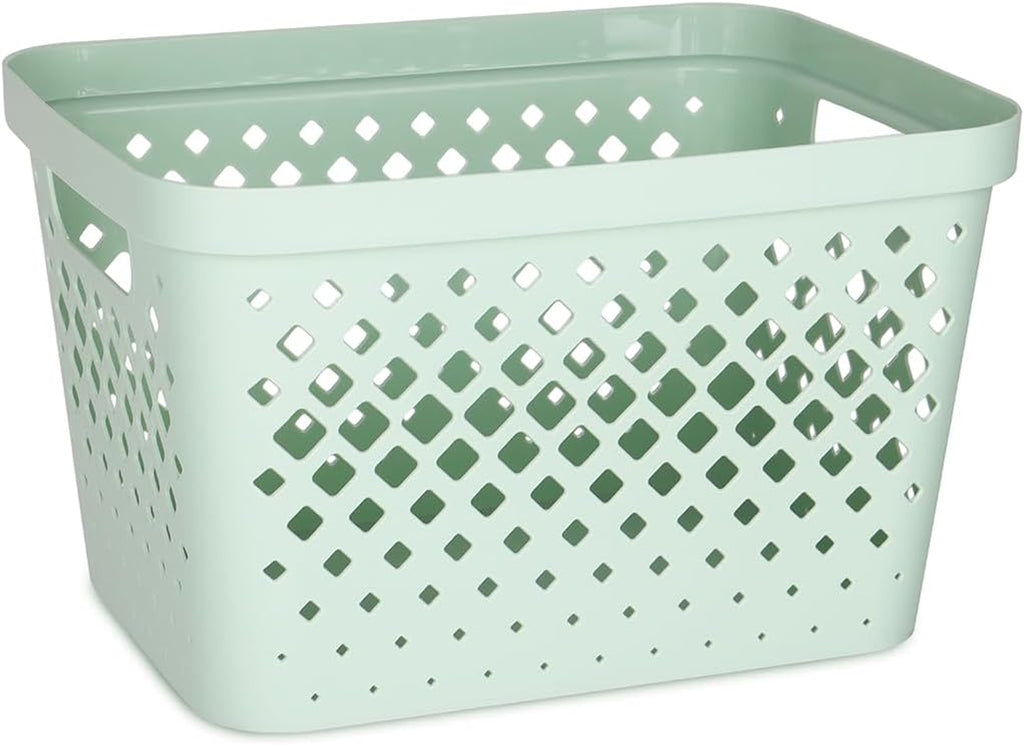 Plastic Storage Basket Set, Value Pack of 6 | Open Storage Bins for Shelves, Bathroom, Pantry, Closet | Nesting Organizer Boxes with Handles, 4 Gallon, Sage