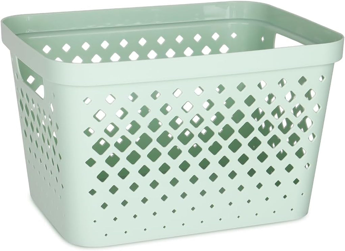 Plastic Storage Basket Set, Value Pack of 6 | Open Storage Bins for Shelves, Bathroom, Pantry, Closet | Nesting Organizer Boxes with Handles, 4 Gallon, Sage