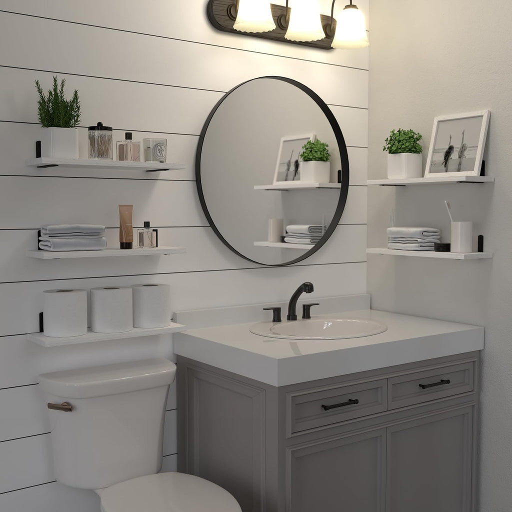 Floating Shelves, 5 Sets Wall Shelves, Wooden Floating Shelves for Bedroom Wall Décor, Wall Mounted Floating Bathroom Shelf for Storage, Floating Book Shelf, Living Room – White