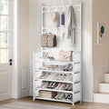 5 Tiers Shoe Rack with Coat Rack, Shoe Organizer Storage with Hooks, Freestanding Shoe Shelf for Entryway, Hallway, Office, White