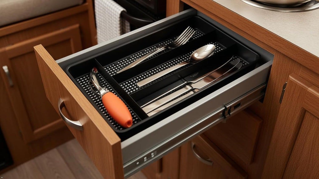 Dial Industries Small Utensil Silverware Kitchen Drawer Organizer, Black