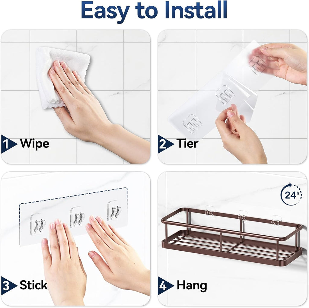 Shower Caddy Adhesive, Rustproof Shower Organizer, Large Capacity Shower Shelves for inside Shower, No Drilling Bathroom Organizers and Storage for Home Decor （2 Pack Bronze）